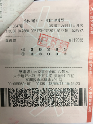盐城购彩者幸运车牌号中“排列5”50万元.jpg