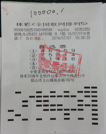 昆山老彩民淡定守号  喜中”排列5“10万元_副本.jpg