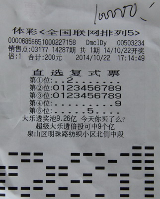 直选定位复式投注 徐州彩友喜中排列5奖金10万元.jpg