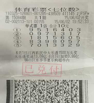 7位数随机获意外惊喜 无锡彩民喜中得奖金2万余元.jpg